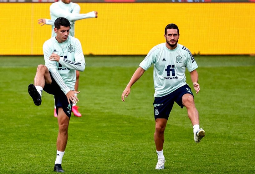 Morata y Koke en el último entrenamiento / Foto: @sefutbol