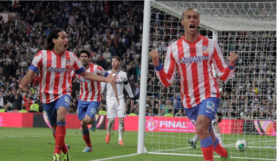 Miranda, celebra su mítico gol al Real Madrid en 2013 / Foto: ATM
