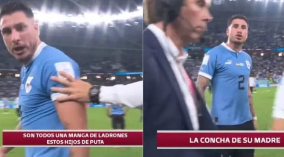 Giménez, fuera de sí con el árbitro del Uruguay-Ghana / Captura tv